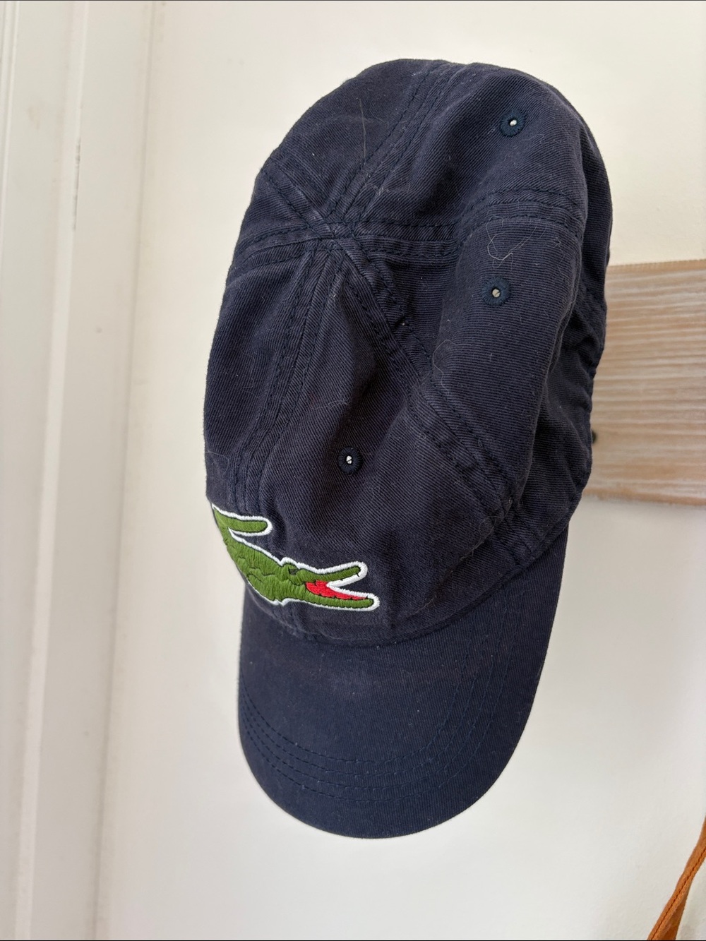 Lacoste Navy Baseball Cap with Green Croc Patch and Red Accent